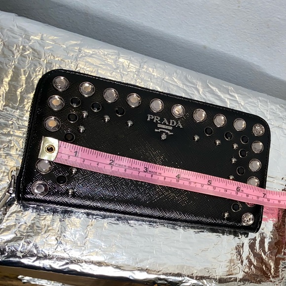 Prada Black Crystal Embellished Zip Around Wallet - Picture 13 of 15